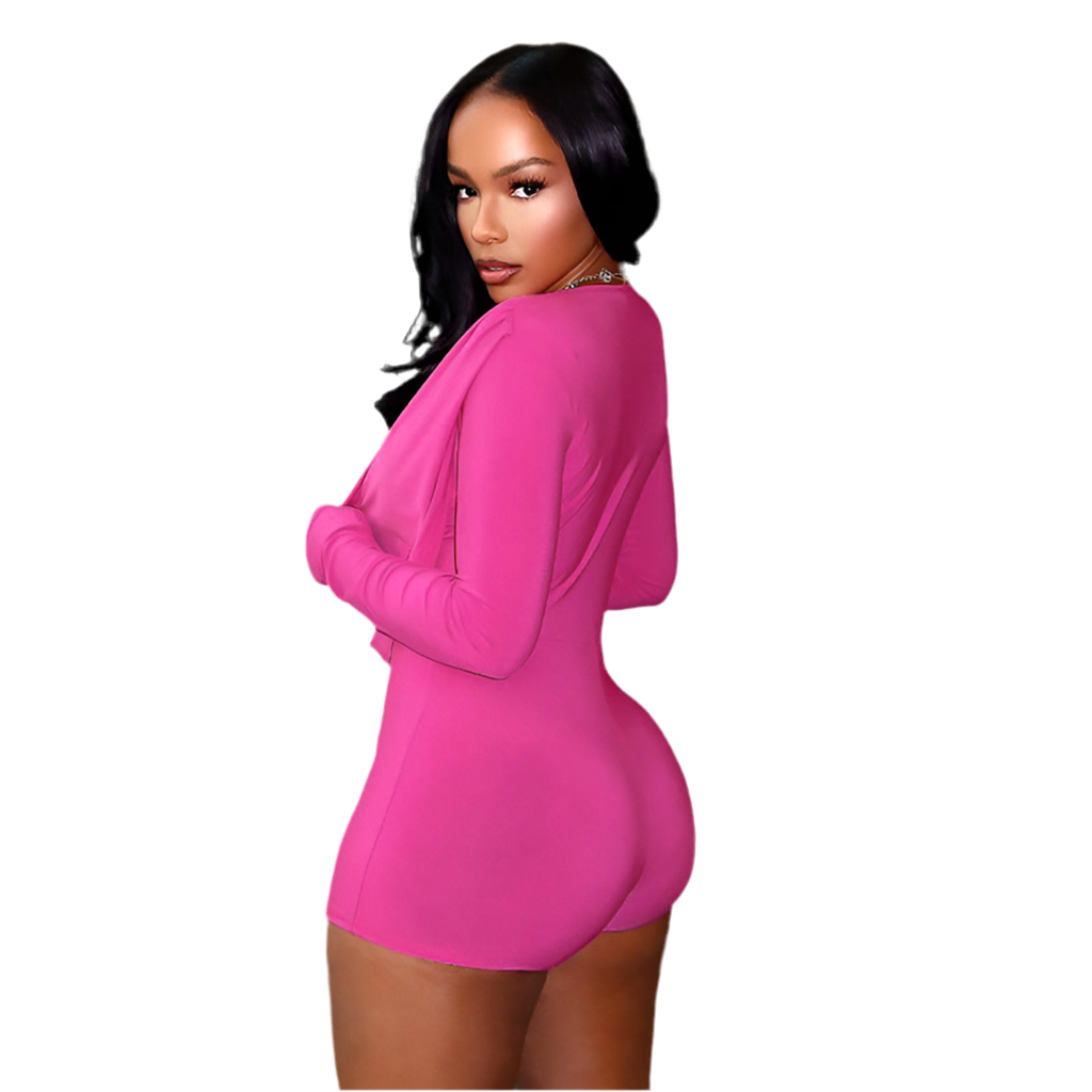 Women's Swing Collar Tight Long-sleeved One-piece Shorts