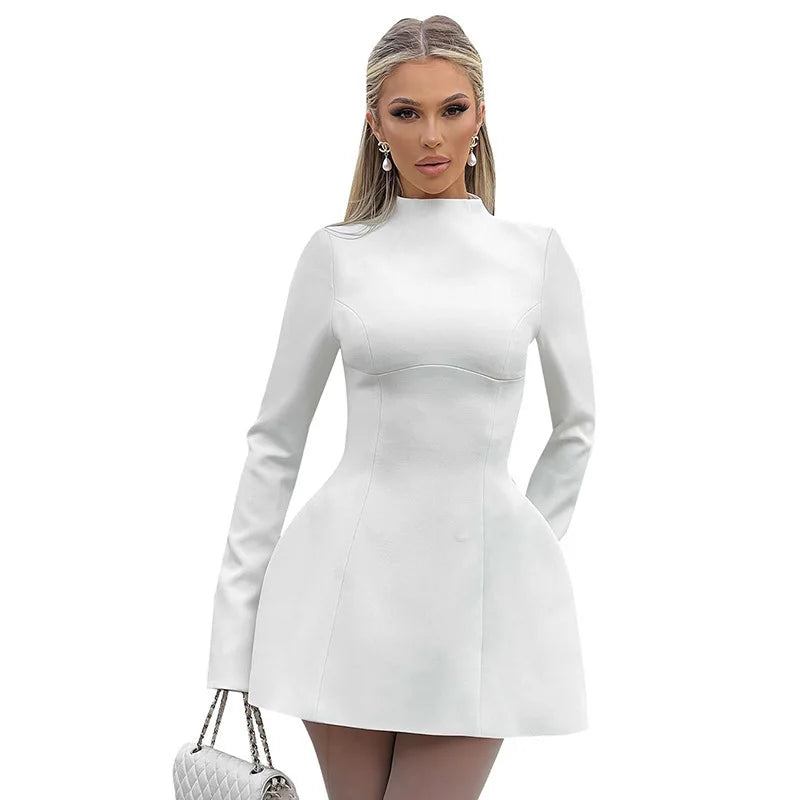 Avrilyaan Button Backless Bodycon Short Sexy A-line Dress Women Nightclub Party Dress Long Sleeve Mini Autumn Dress Vestidos