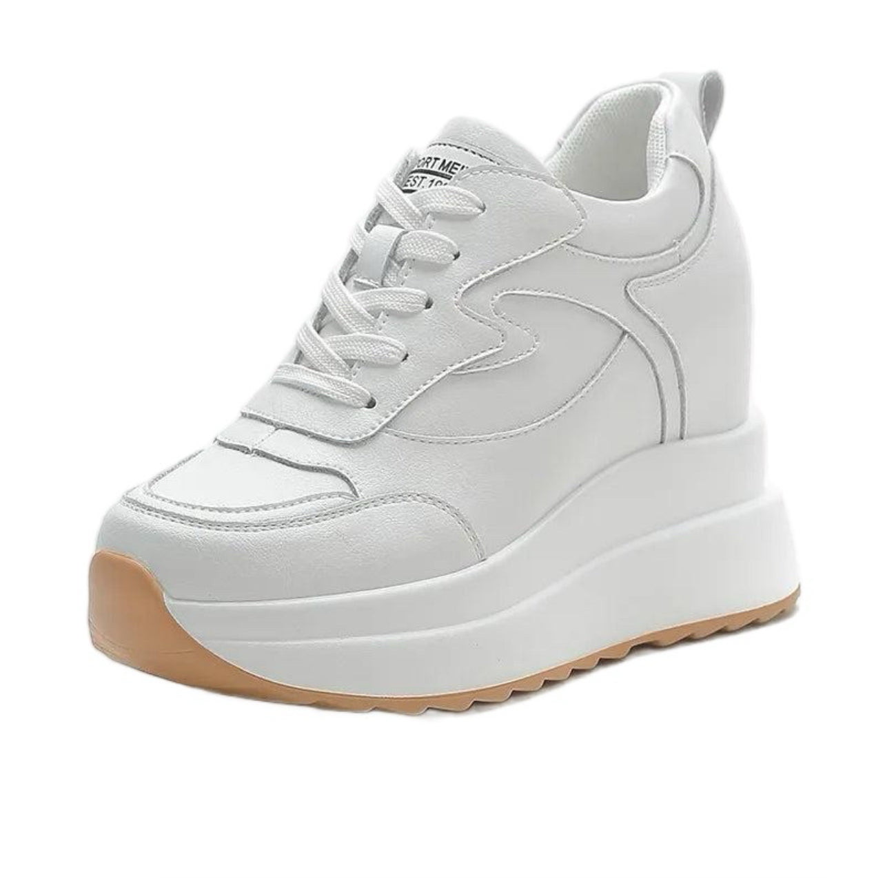 Fujin Women’s Platform Wedge Chunky Sneakers - Genuine Leather - Girl, Footwear, Trainer Walking Shoes Stylish Flatform Elegant High Heel; for all season
