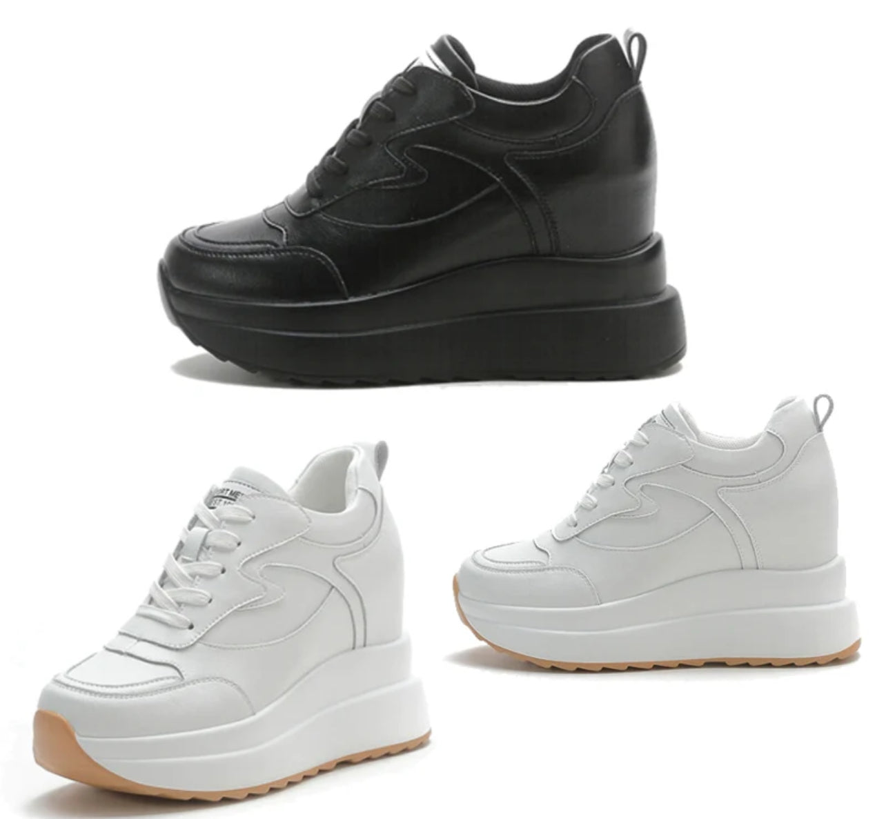 Fujin Women’s Platform Wedge Chunky Sneakers - Genuine Leather - Girl, Footwear, Trainer Walking Shoes Stylish Flatform Elegant High Heel; for all season