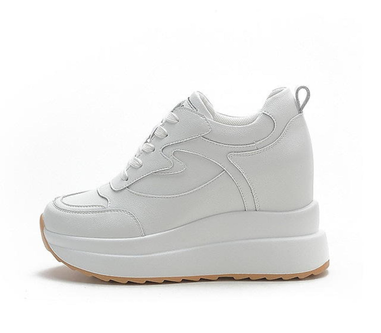 Fujin Women’s Platform Wedge Chunky Sneakers - Genuine Leather - Girl, Footwear, Trainer Walking Shoes Stylish Flatform Elegant High Heel; for all season