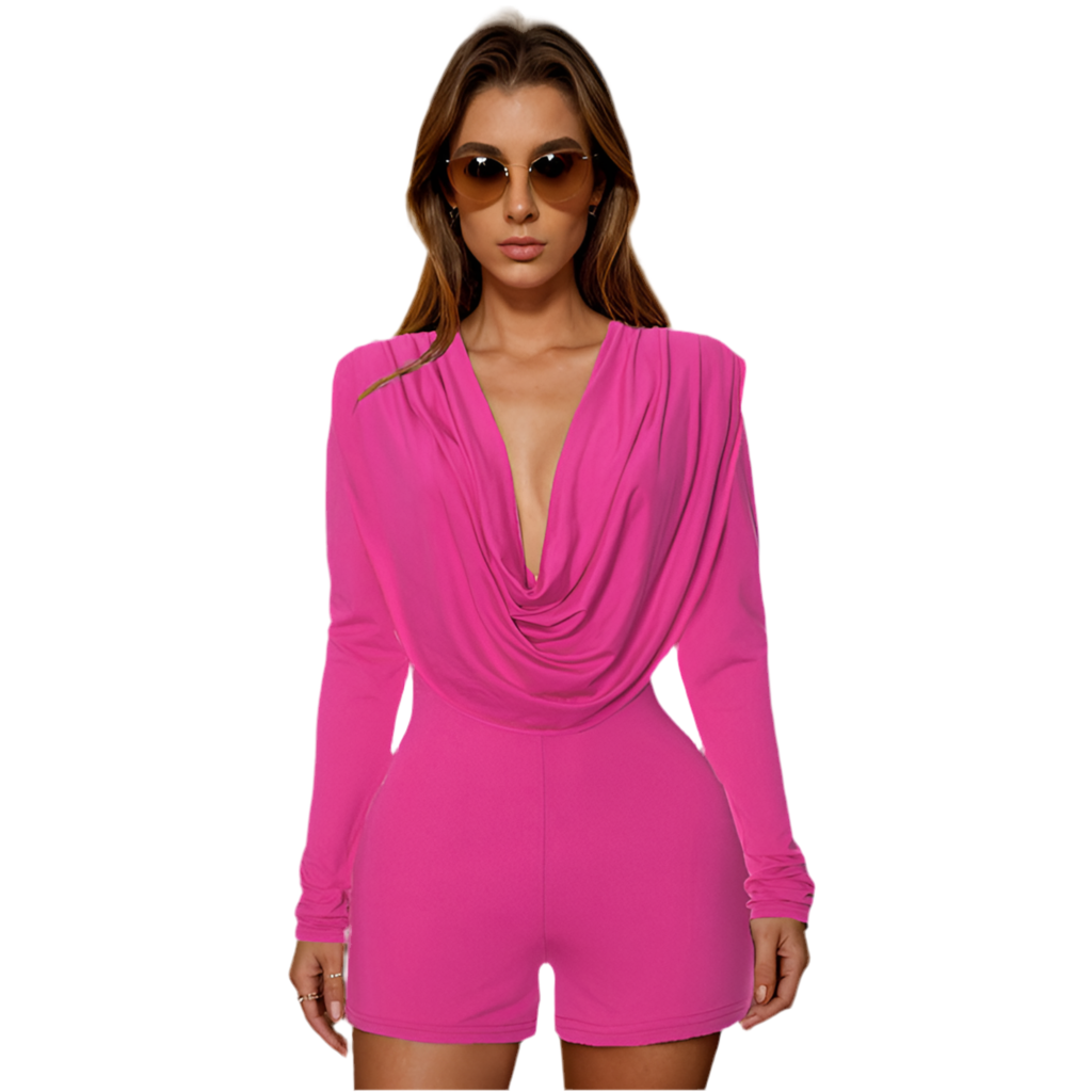 Women's Swing Collar Tight Long-sleeved One-piece Shorts