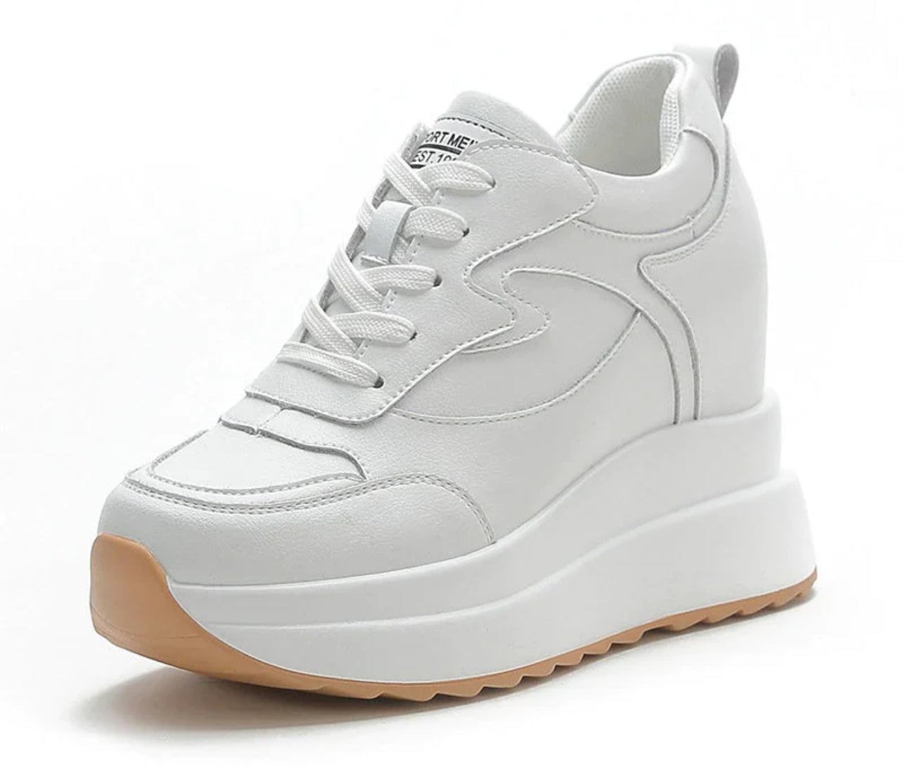 Fujin Women’s Platform Wedge Chunky Sneakers - Genuine Leather - Girl, Footwear, Trainer Walking Shoes Stylish Flatform Elegant High Heel; for all season