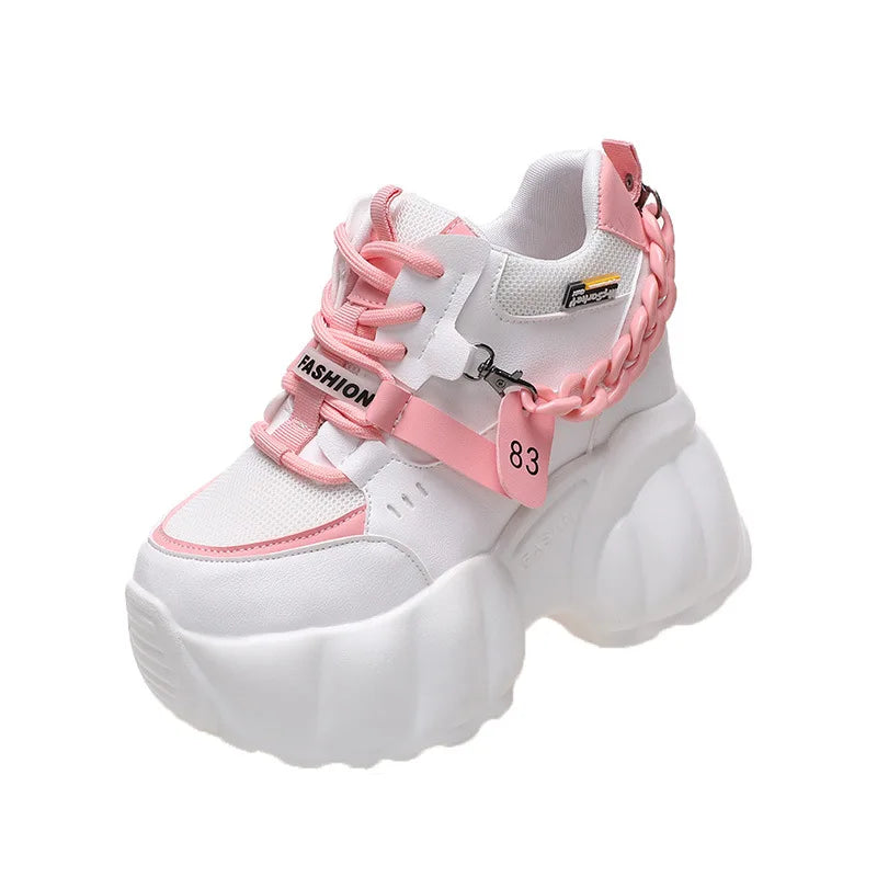 Women Chain Chunky Sneakers White Black Fashion  Thick Sole Casual Ladies Vulcanized Shoes Sport High Platform Sneaker Woman