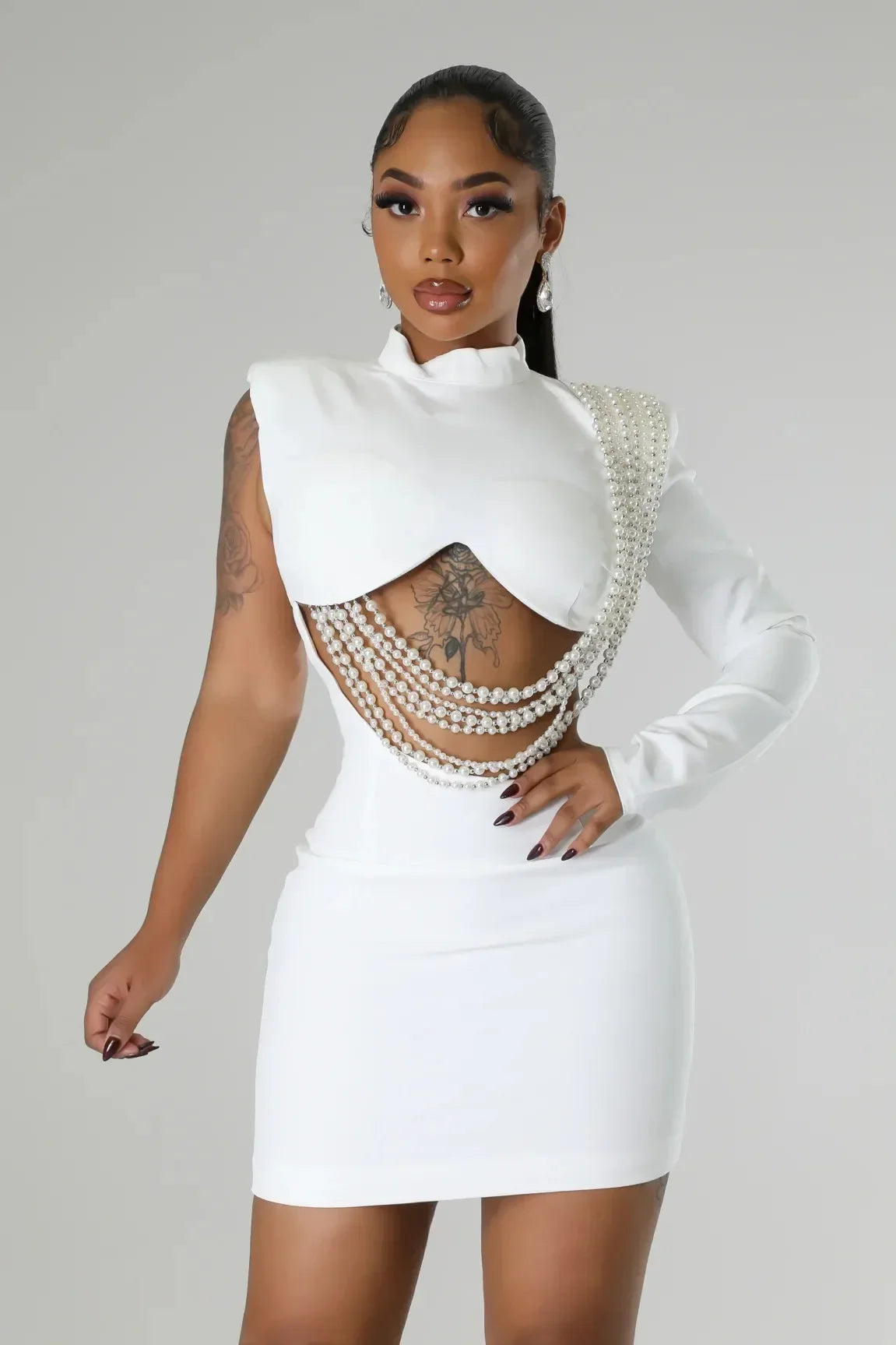 Class Simple Hot Women Fashion Full Sleeve Elegant O-neck Mini Dress Summer Pearl String Class Chic Chec choc Party & Night Club Party Vestidos Dresses