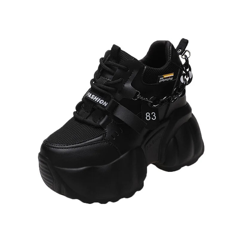 Women Chain Chunky Sneakers White Black Fashion  Thick Sole Casual Ladies Vulcanized Shoes Sport High Platform Sneaker Woman
