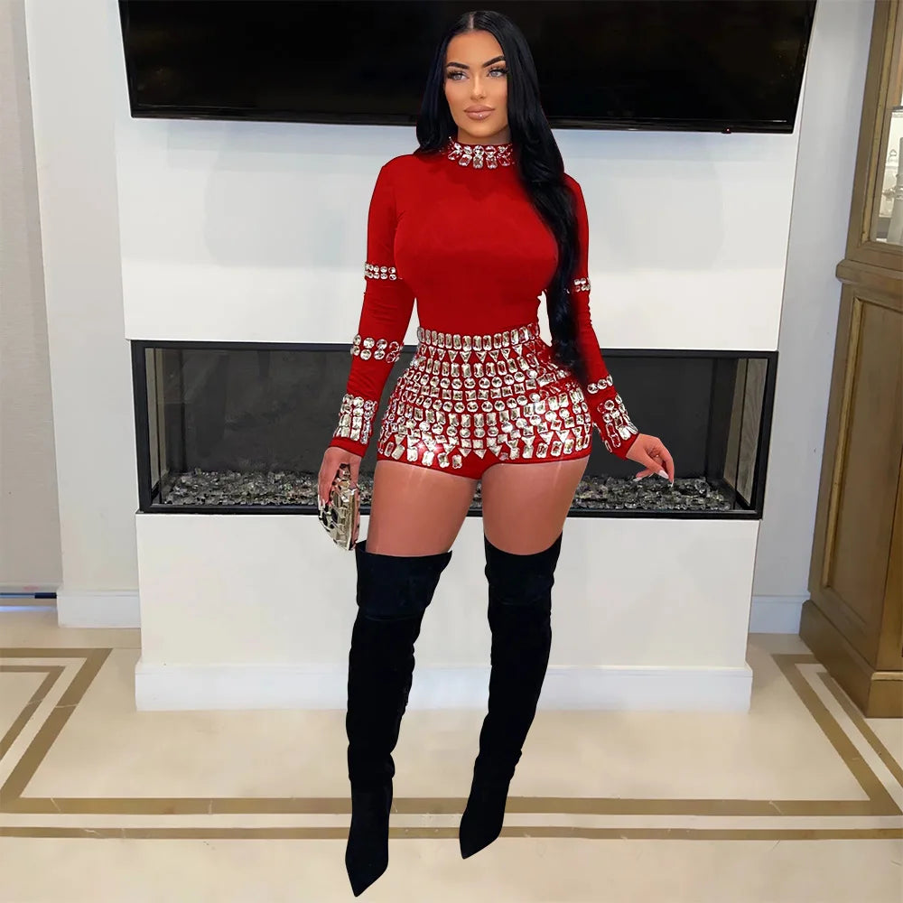 Rhinestone Romper Jumpsuit - Elegant & Stylish