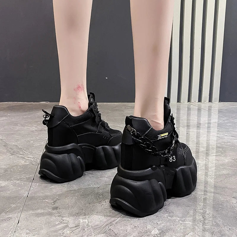 Women Chain Chunky Sneakers White Black Fashion  Thick Sole Casual Ladies Vulcanized Shoes Sport High Platform Sneaker Woman