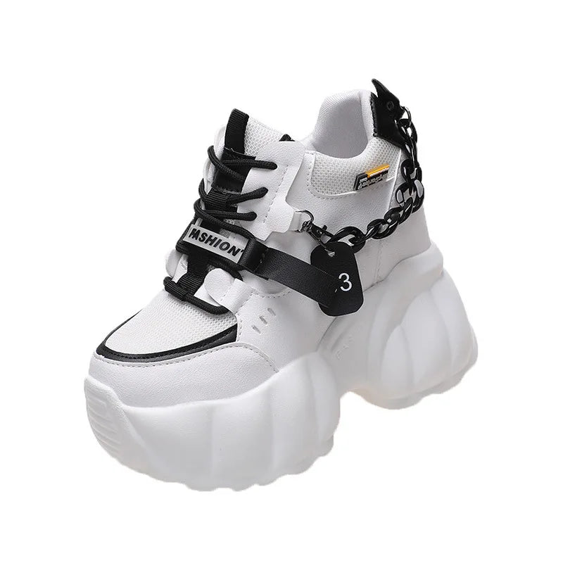 Women Chain Chunky Sneakers White Black Fashion  Thick Sole Casual Ladies Vulcanized Shoes Sport High Platform Sneaker Woman