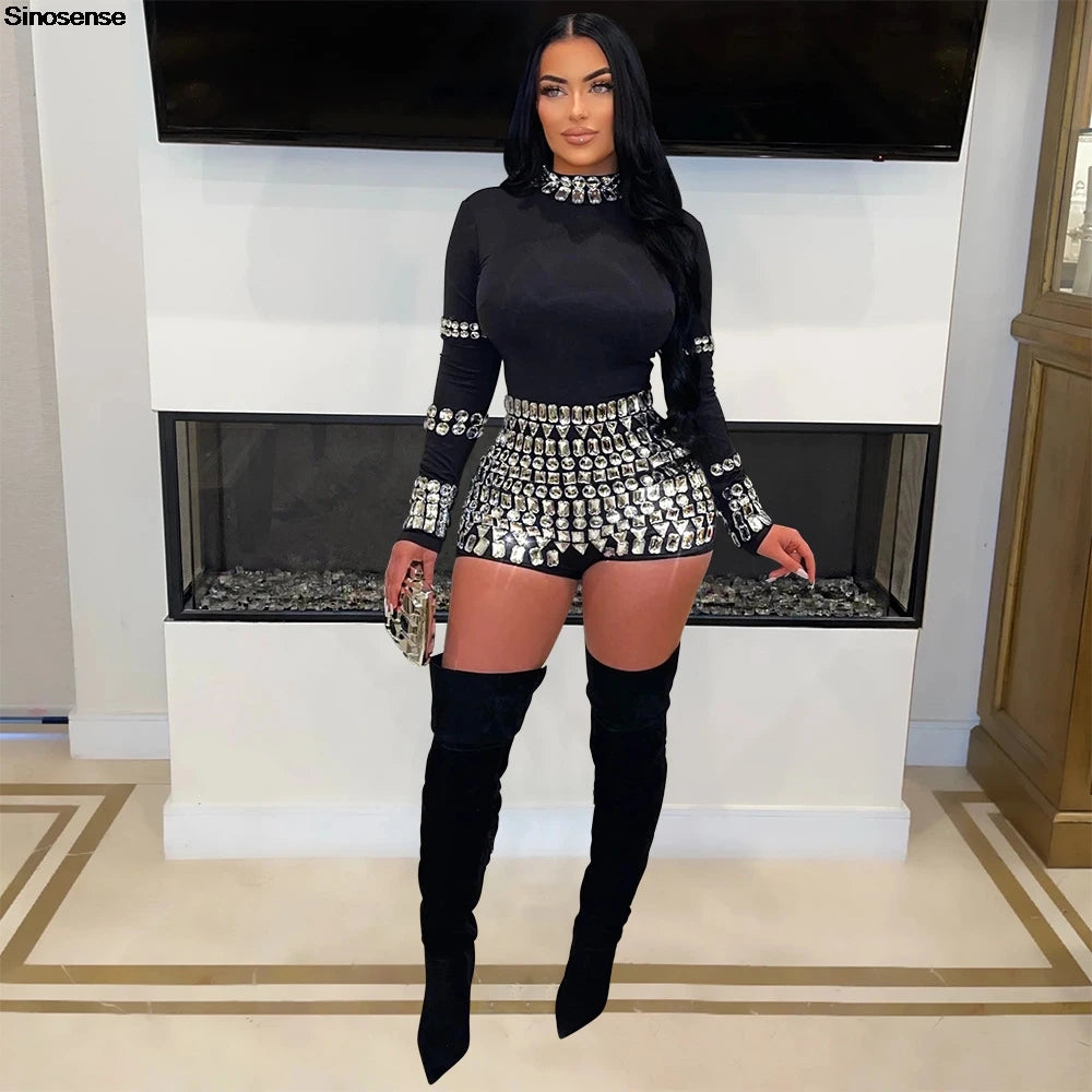 Rhinestone Romper Jumpsuit - Elegant & Stylish