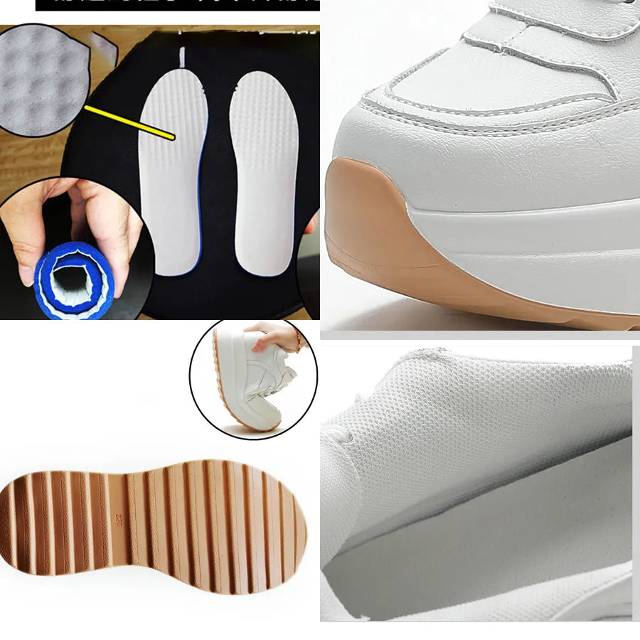 Fujin Women’s Platform Wedge Chunky Sneakers - Genuine Leather - Girl, Footwear, Trainer Walking Shoes Stylish Flatform Elegant High Heel; for all season