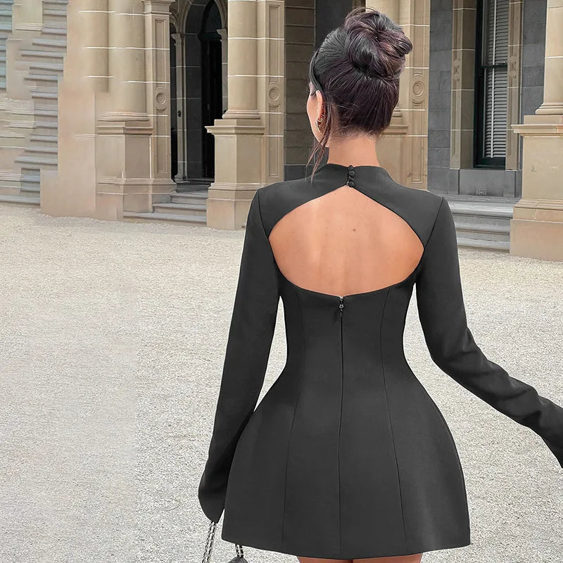 Avrilyaan Button Backless Bodycon Short Sexy A-line Dress Women Nightclub Party Dress Long Sleeve Mini Autumn Dress Vestidos