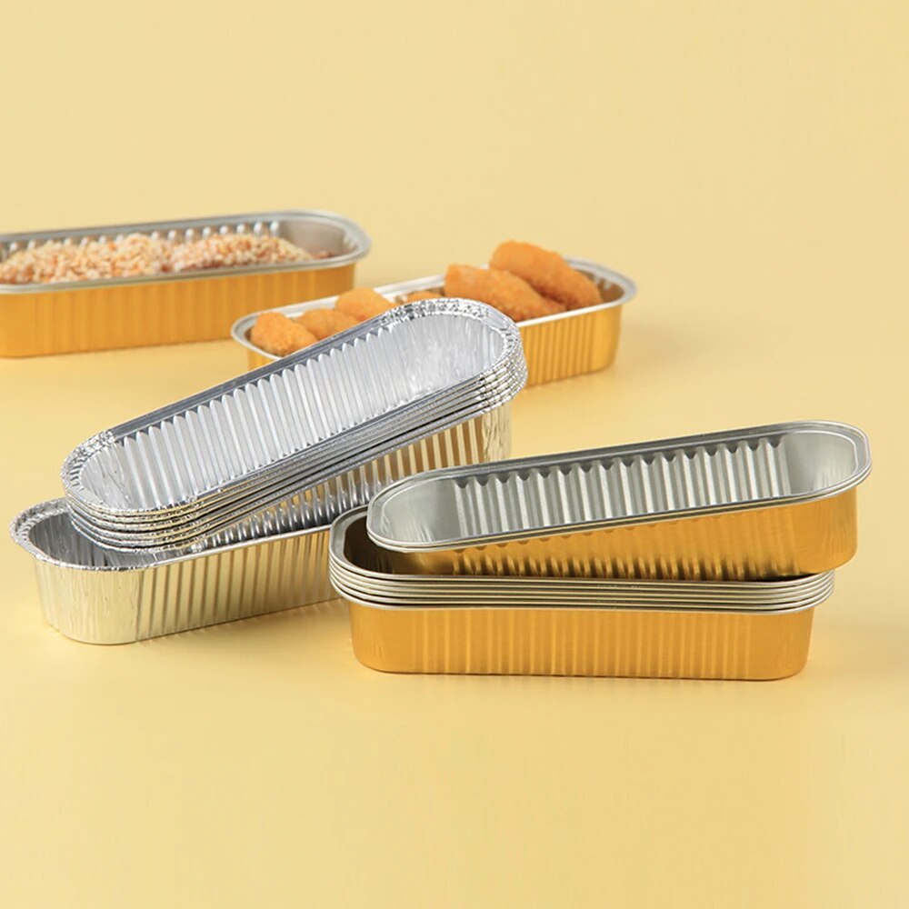 Air Fryer 5/10Pcs Aluminum Foil Baking Tray Disposable BBQ Pans Non-Stick Mini Rectangular Tin Foil Cake Pan Kitchen Accessories