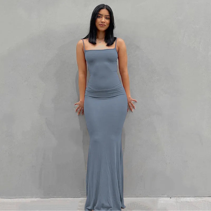 Satin Slip Sleeveless Backless Maxi Dress Women Y2K Summer Bodycon Elegant Sexy Outfits Ladies Birthday Party Club Sundress
