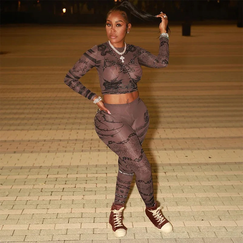 Mesh Printed Skinny Casual Set