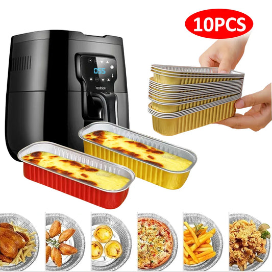 Air Fryer 5/10Pcs Aluminum Foil Baking Tray Disposable BBQ Pans Non-Stick Mini Rectangular Tin Foil Cake Pan Kitchen Accessories